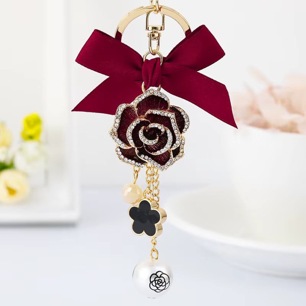 Camellia Keychain Bag Charm - Burgundy